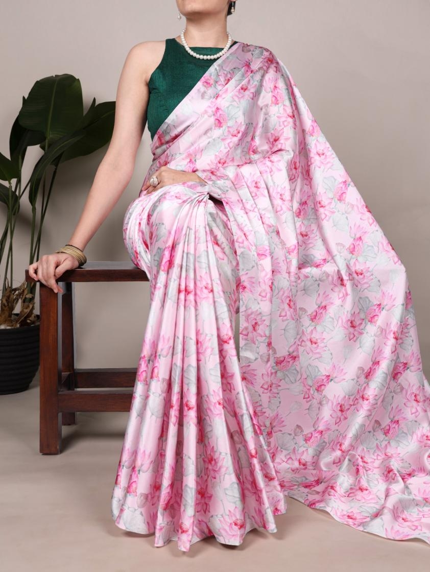pr ynf7004 elegance satin silk floral print saree in wholesale surat
