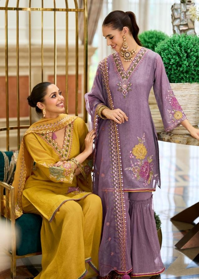 prm india humsafar series 5125 to 5130 exclusive organza crush readymade plazzo suit in wholesale surat