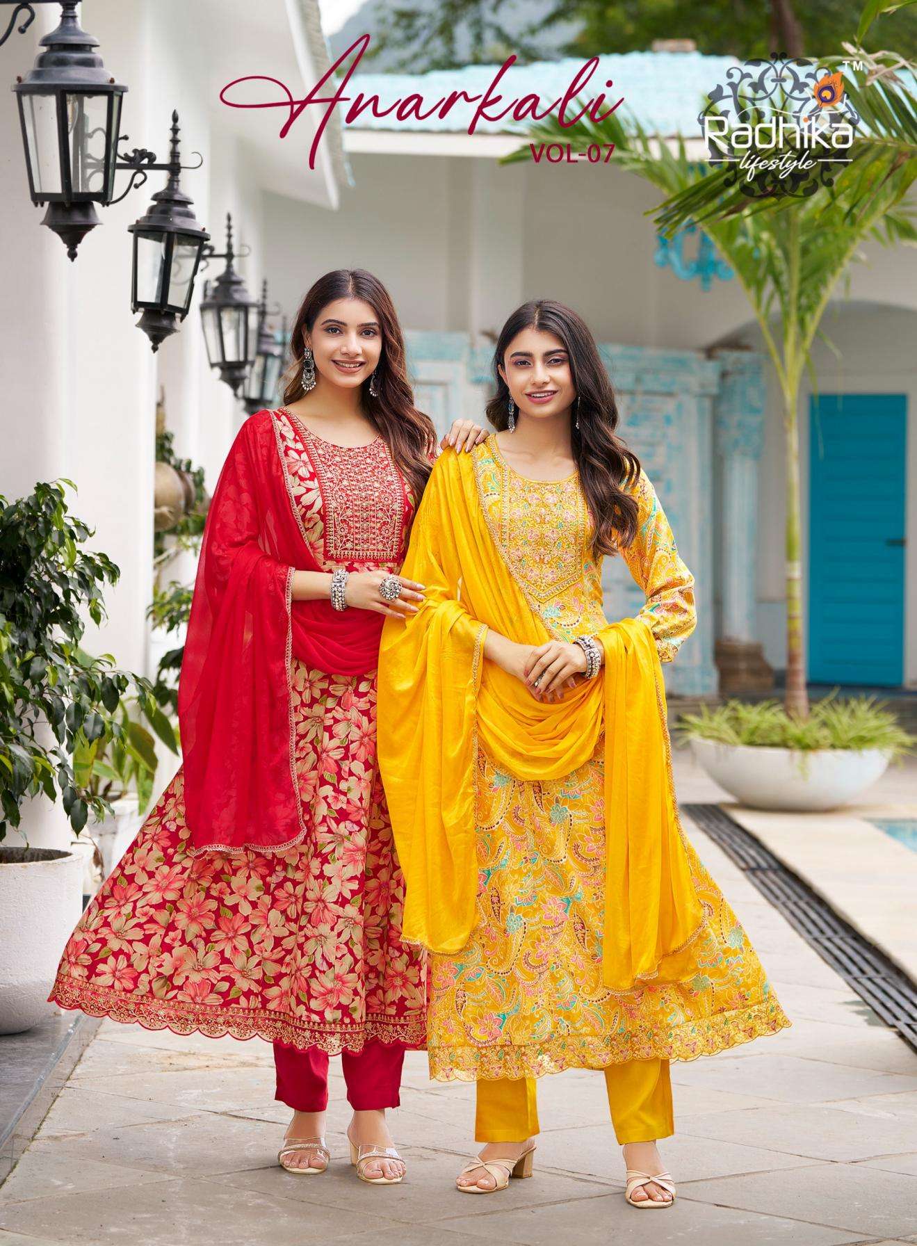 radhika lifestyle anarkali vol 7 series 7001 to 7006  floral print rayon readymade anarkali suit