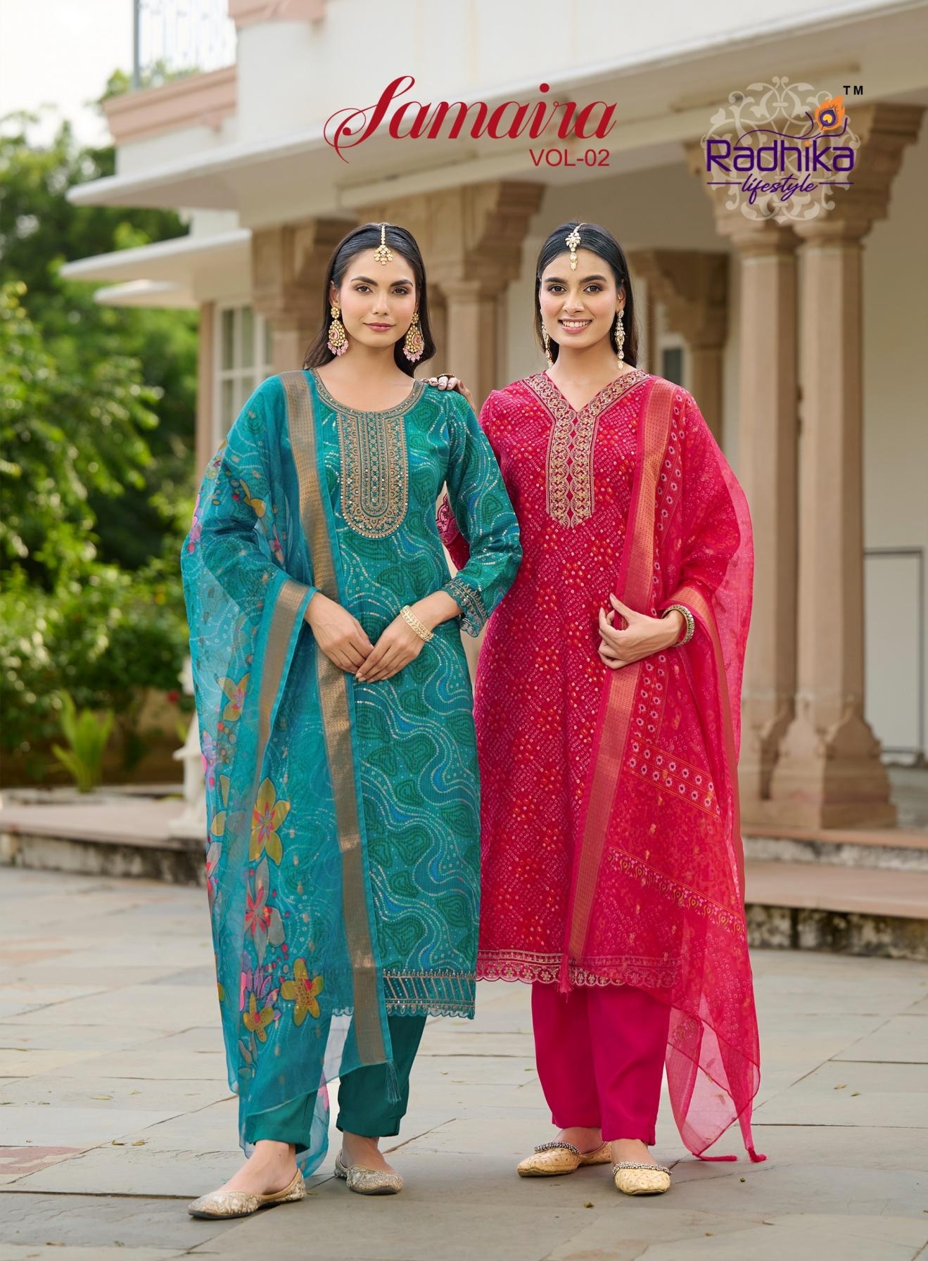 radhika lifestyle samaira vol 2 series 2001 to 2006 berlin foil print readymade big size suit in wholesale surat