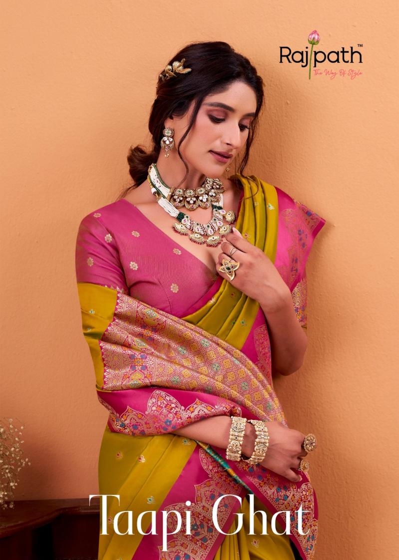 rajpath taapi ghat series 592 to 599 satin silk traditional sarees in wholesale surat