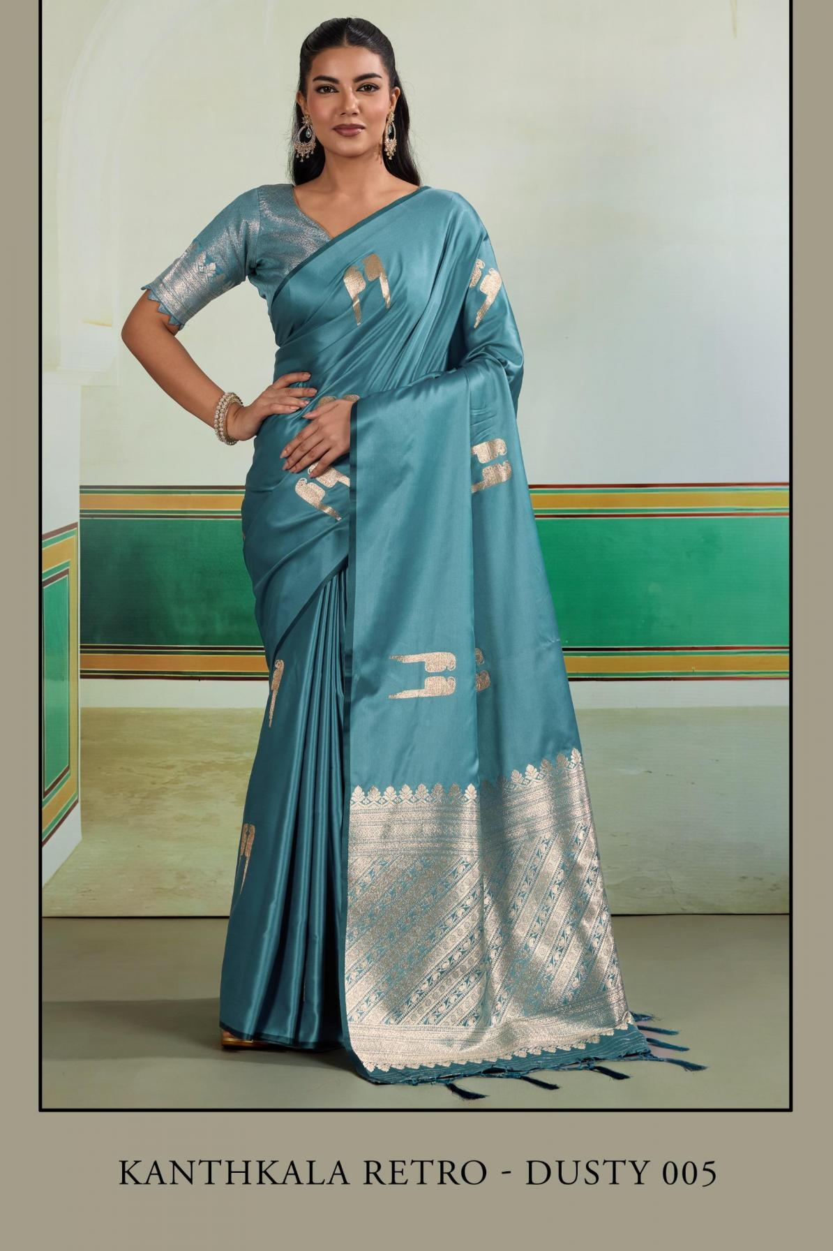 rajtex kanthkala retro dusty series 001-005 satin handloom weaving classic sarees in wholesale surat