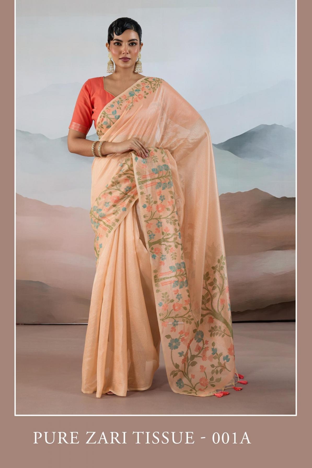 rajtex pure zari tissue series 001A TO 001E handloom brasso weaving trendy saree in wholesale surat