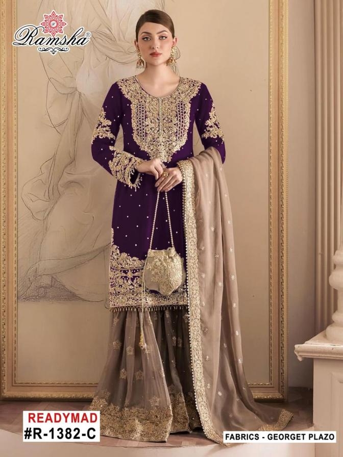 ramsha r 1382 A to D nx georgette readymade pakistani plazzo suit in wholeslae surat