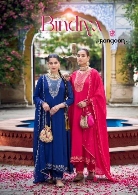rangoon bindiya series 10071 to 10074 chinon silk anarkali style readymade designer suit in wholesale surat