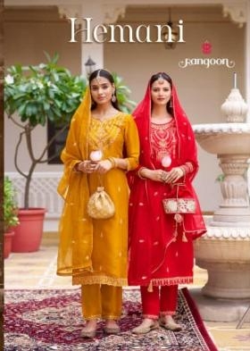 rangoon hemani series 10021 to 10024 silk satin attractive look readymade suit in wholesale surat