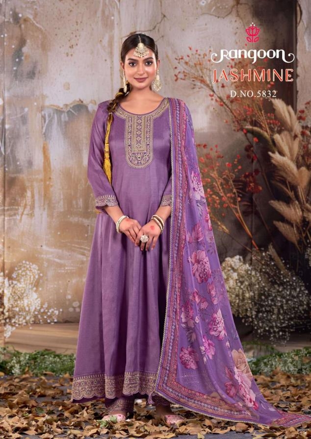 rangoon jashmine series 5831 to 5834 silk readymade party wear suit in wholesale surat