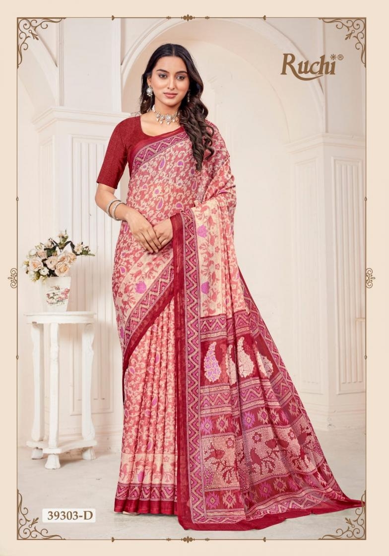 ruchi star chiffon vol 184 series 39301A to39303D chiffon daily wear sarees in wholesale surat