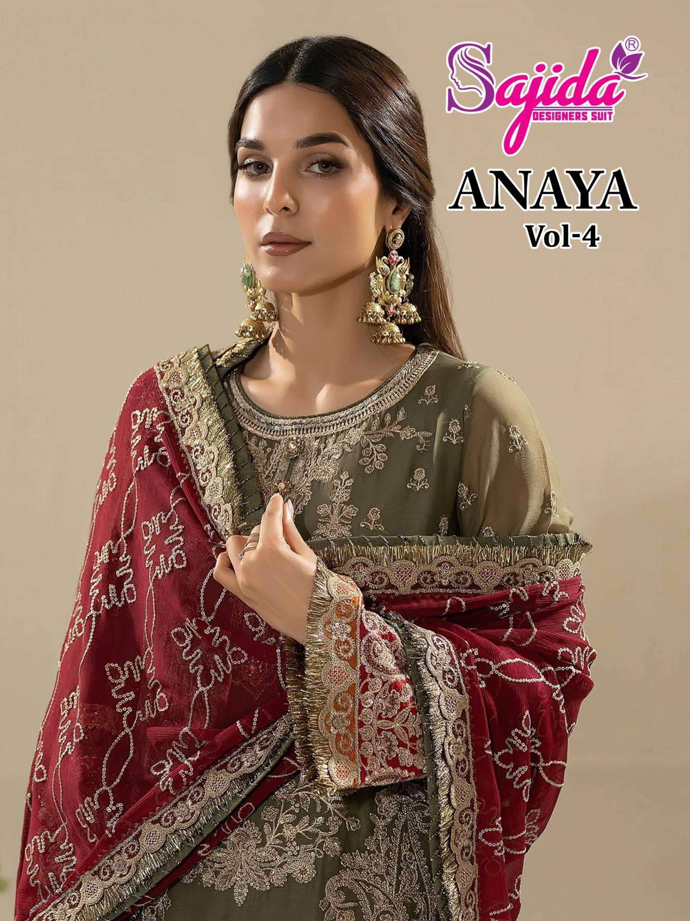 sajida designer anaya vol 4 series 1119 to 1121 fox georgette designer pakistani salwar kameez in wholesale surat