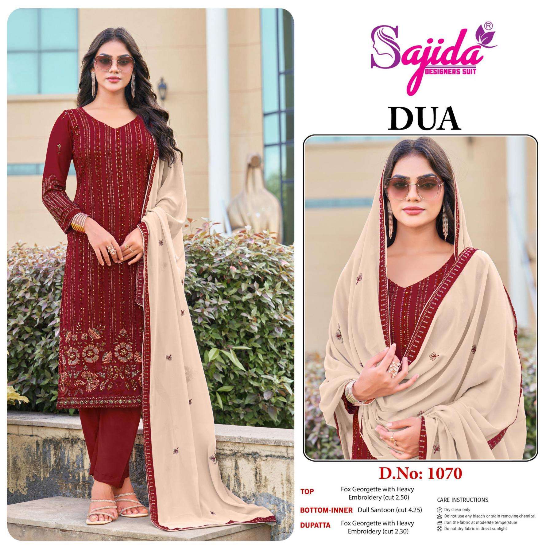 sajida designer dua 1070 georgette designer pakistani suit in wholesale surat