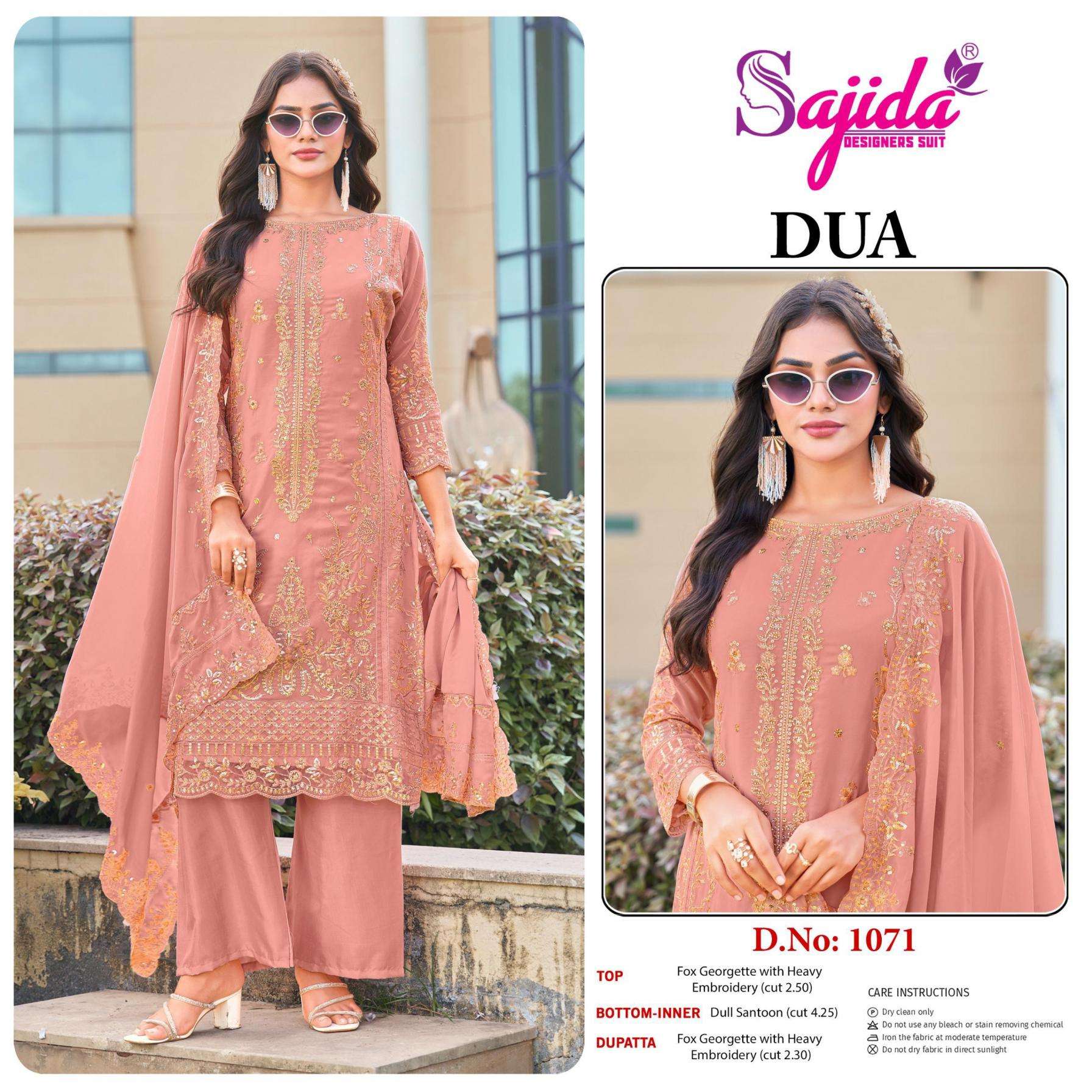 sajida designer dua 1071 amazing georgette pakistani suit in wholesale surat