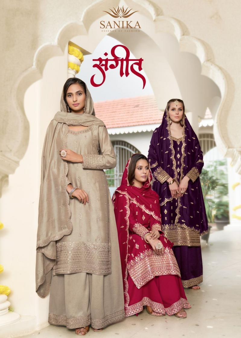 sanika fashion sangeet series 10005 to 10007 vichtra silk readymade plazzo kurti with dupatta in wholeslae surat