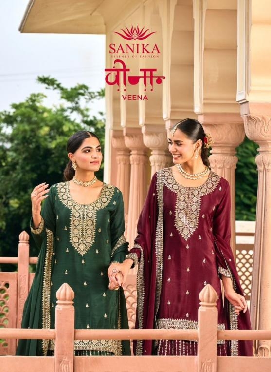 sanika fashion veena series 4001 to 4004 chinon silk readymade designer lehenga kurti with dupatta in wholesale surat