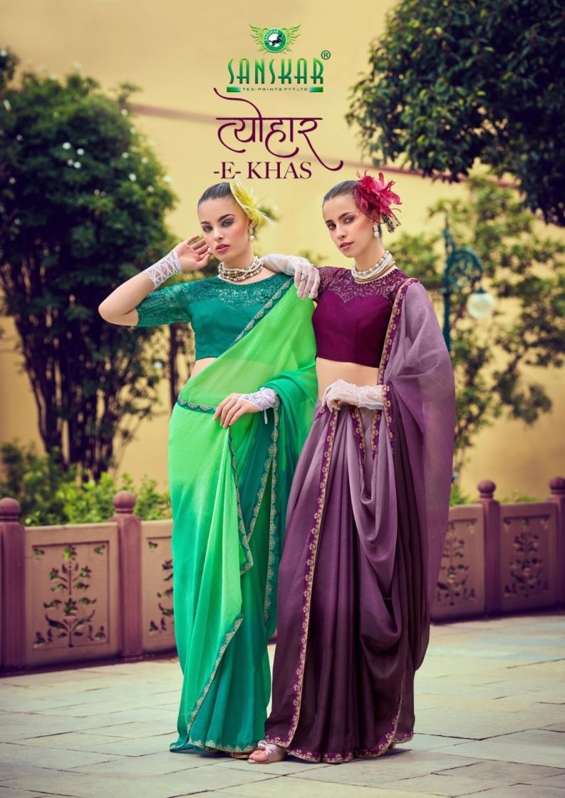 sanskar tex print tyohar e khas series 31001 to 31008 tokyo trendy sarees in wholesale surat