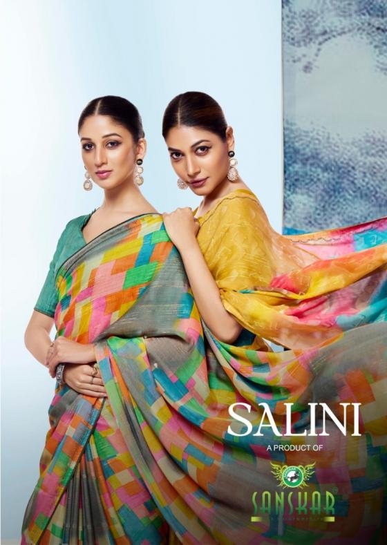 sanskar tex prints salini series 81001 to 81008 chiffon viscose best saree in wholesale surat
