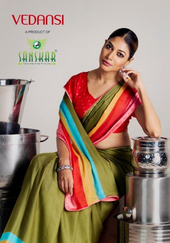 sanskar tex prints vedansi series 71001 to 71008 unique satin chiffon sarees in wholesale surat