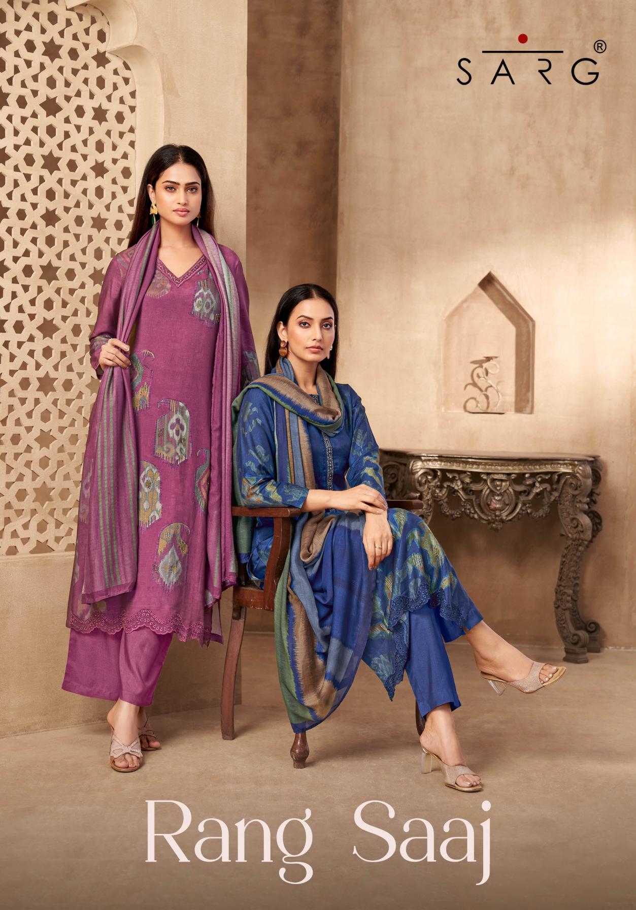 sarg sahiba rang saaj series 2845 to 2876 muslin silk salwar kameez in wholesale surat