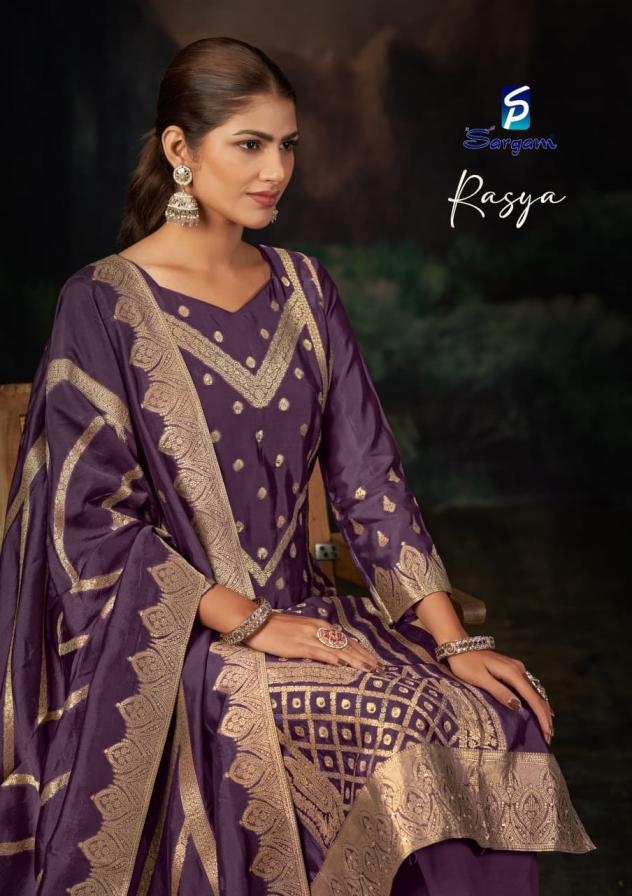 sargam prints rasya series 2723A to 2723D banglory silk jacquard advanced functional salwar kameez in wholesale surat