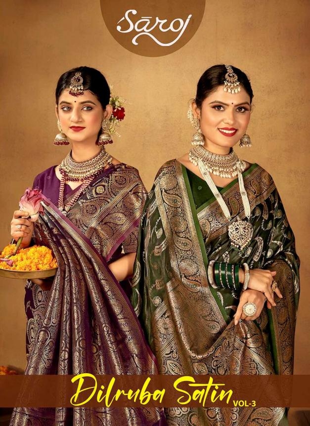 Saroj Dilruba satin silk vol.3 series 1001 to 1004 satin saree in wholesale surat