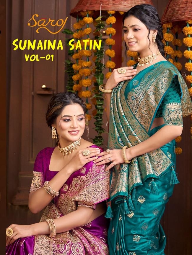Saroj Sunaina satin vol.1 series 1001 to 1004 satin saree in wholesale surat