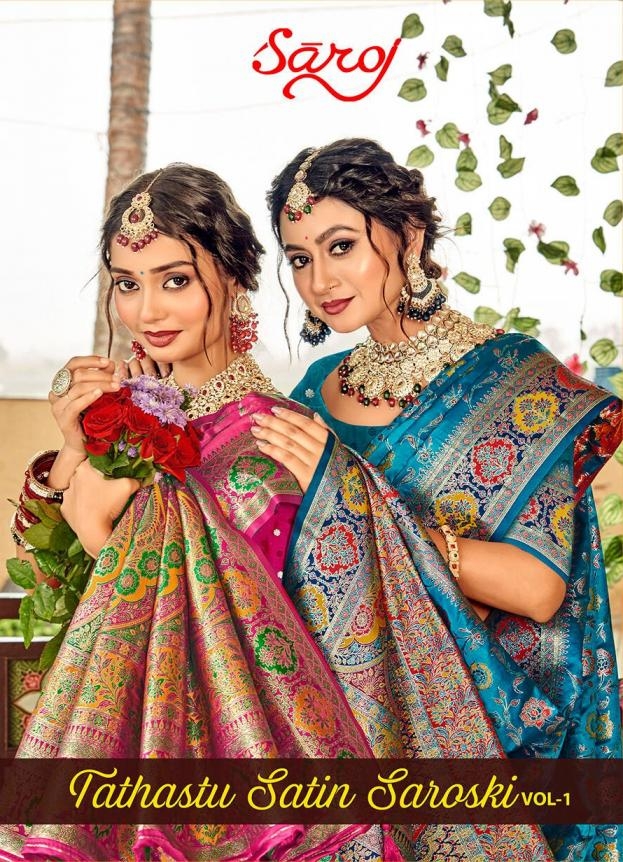 Saroj Tathastu satin silk vol.1 series 1001 to 1006 satin silk saree in wholesale surat