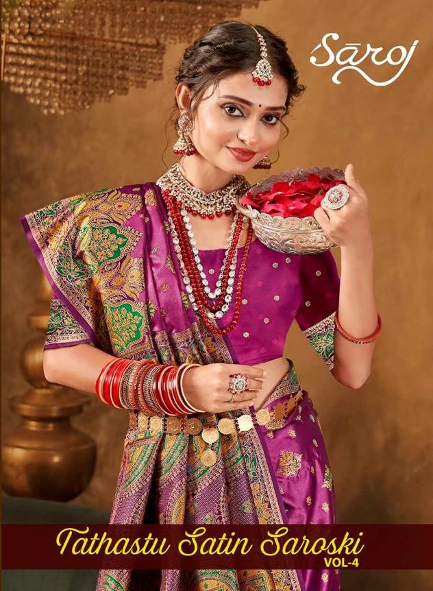Saroj Tathastu satin silk vol.4 series 1001 to 1006 satin silk saree in wholesale surat