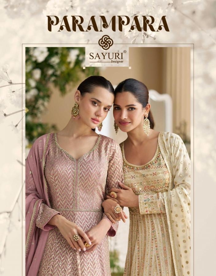 sayuri designer parampara series 5806 to 5808 georgette readymade party wear gown with dupatta in wholeslae surat