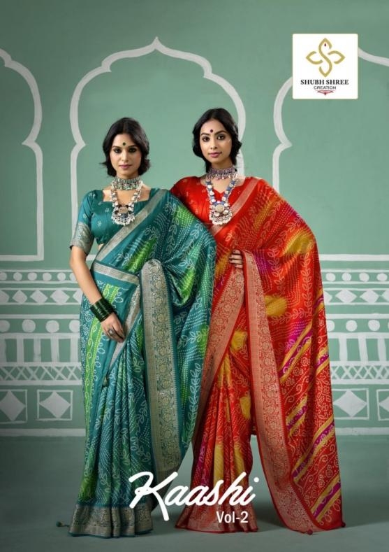 shubh shree creation kaashi vol 2 series 2001 to 2004 bandhej velvet tusser silk best saree in wholesale surat