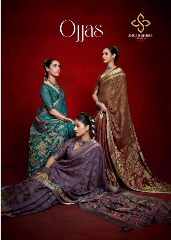 shubh shree creation ojjas series 1001 to 1006 weaving trendy jacquard saree in wholesale surat