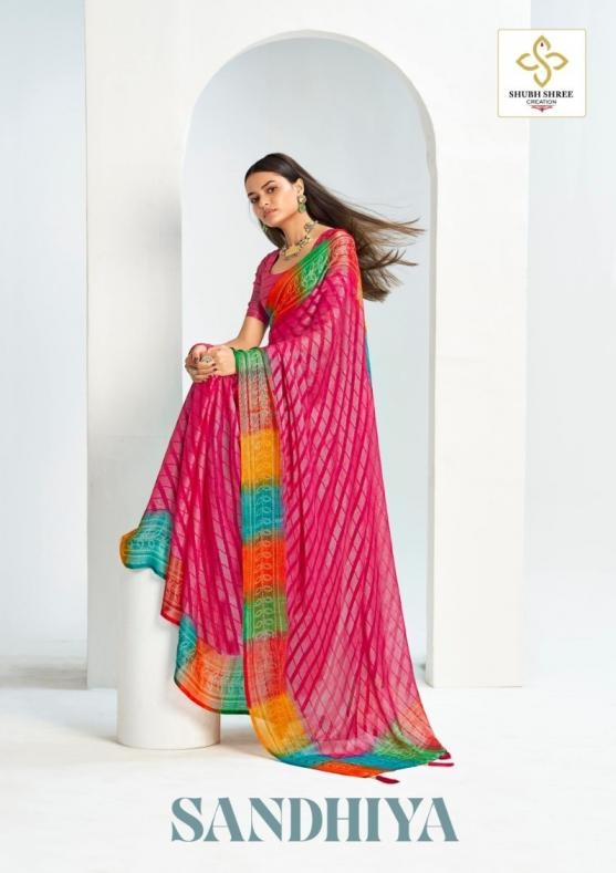 shubh shree creation sandhiya series 1001 to1006 pretty chiffon cheqs brasso sarees in wholesale surat