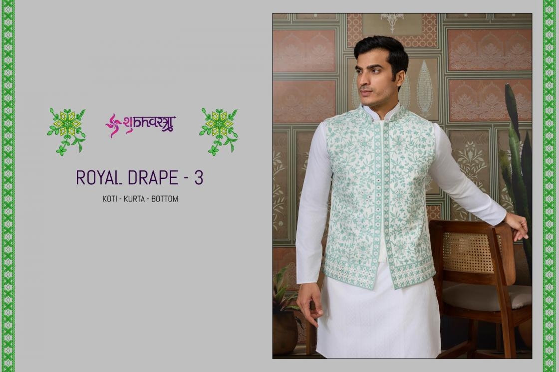 shubhvastra royal drape vol 3 series 61464 to 61446 silk readymade mens kurta pant with koti in wholesale surat