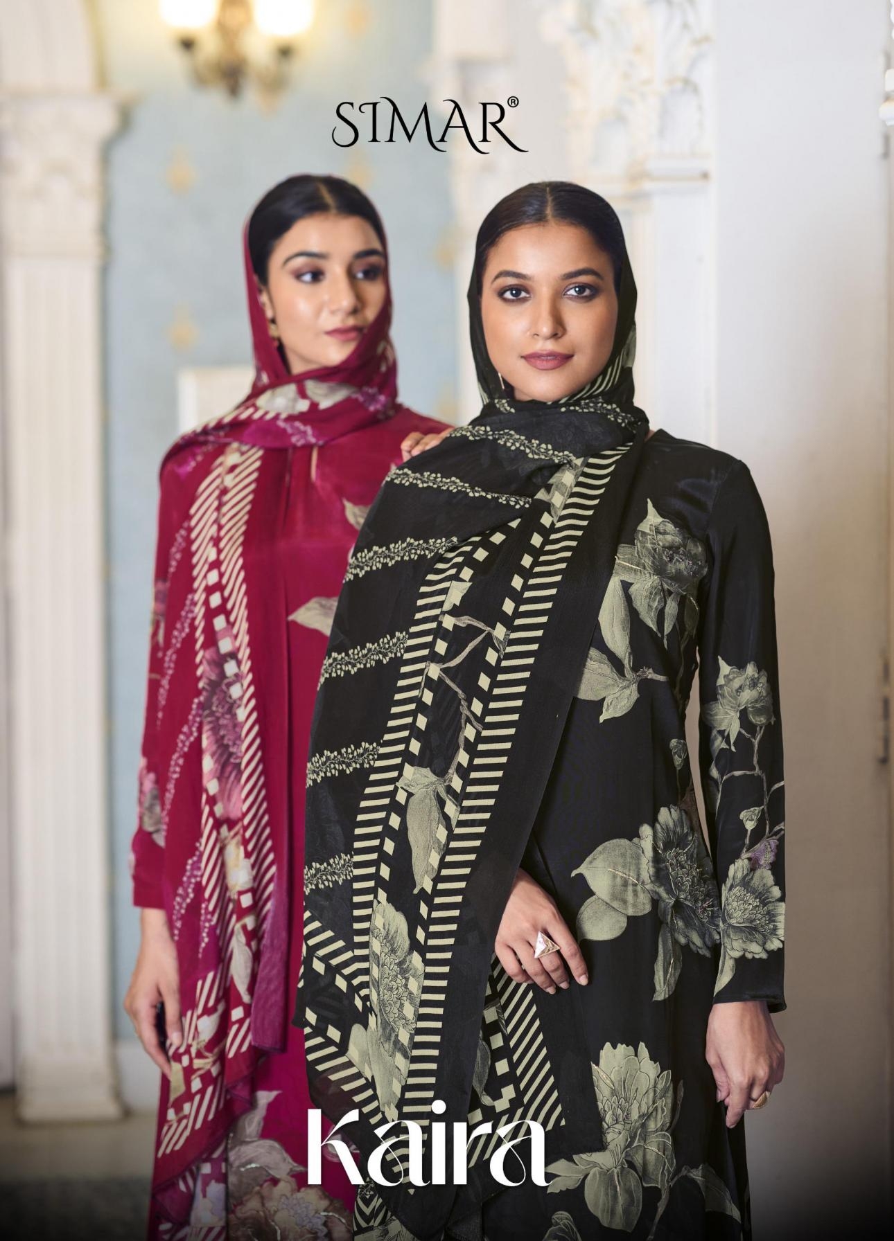 simar glossy kaira series 408A to 408E natural crape hit design salwar kameez in wholesale surat