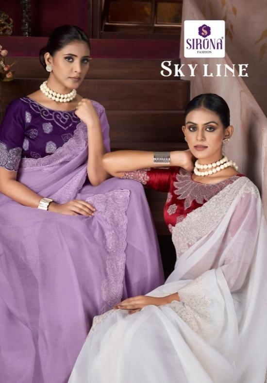 sirona fashion skyline series 1001 to 1006 luxurious cristal chiffon sarees in wholesale surat