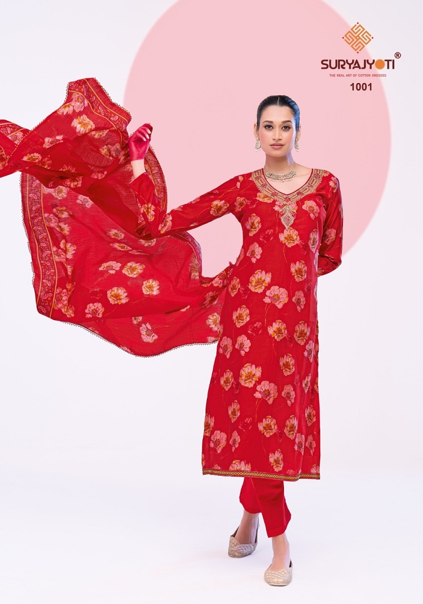 Suryajyoti Kumkum Vol-1 series 1001 to 1006 Pure Modal Discharge Print salwar kameez in wholesale surat