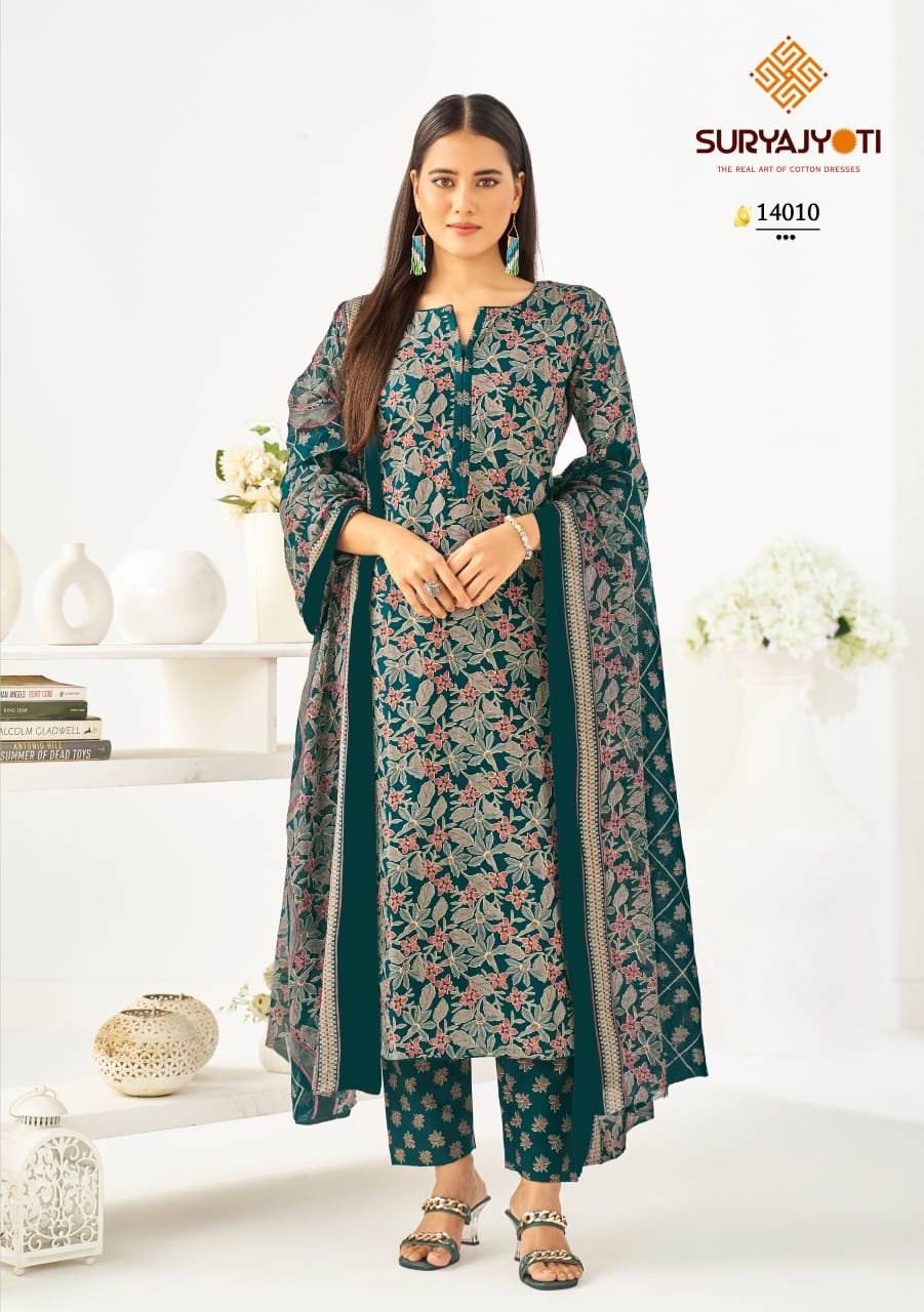Suryajyoti Preyasi Vol-14 series 14001 to 14010 Pure Heavy Cotton Printed salwar kameez in wholesale surat