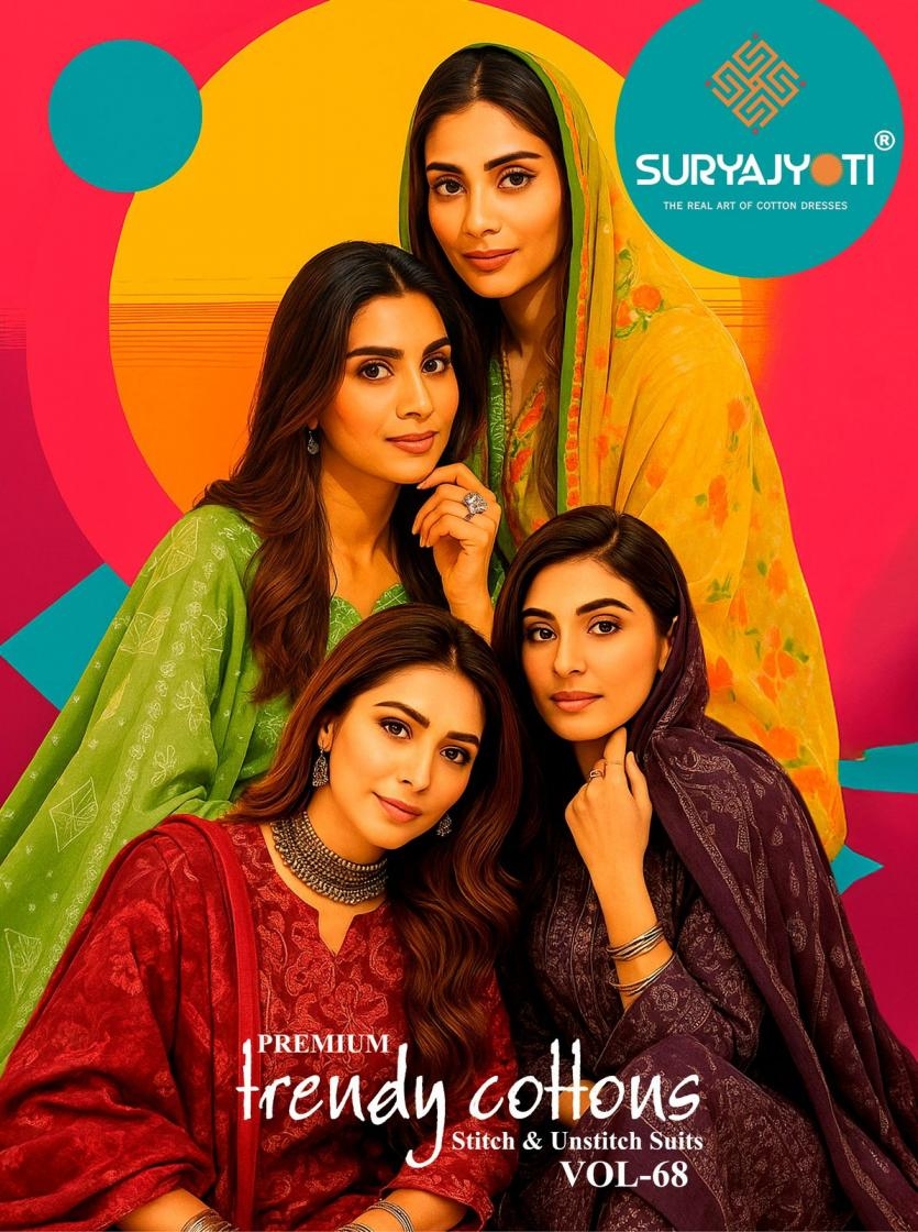 suryajyoti trendy cotton vol 68 series 6801 to 6820 pretty cotton salwar kameez in wholesale surat