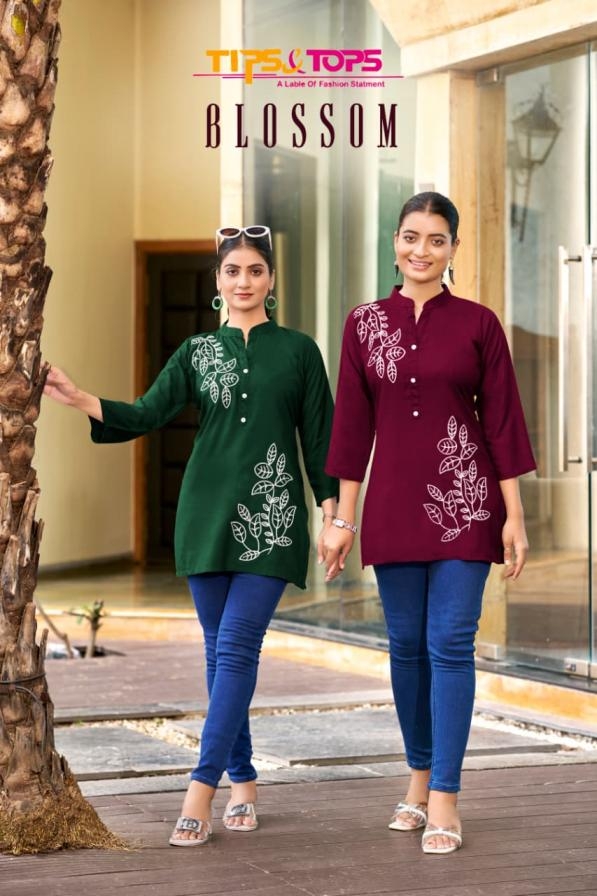 tips & tops blossom series 1001 to 1006 rayon readymade western top in wholesale surat