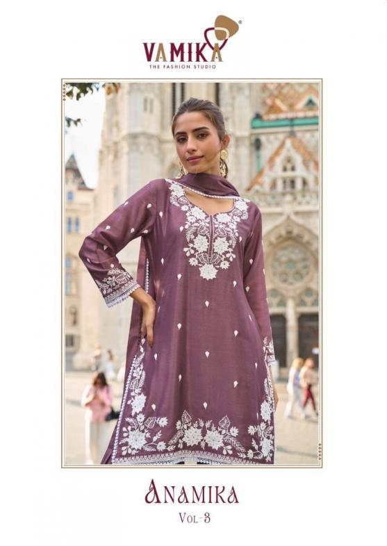 vamika anamika vol 3 series 4401A To 4401E chinon readymade traditional plazzo kurti with dupatta in wholesale surat