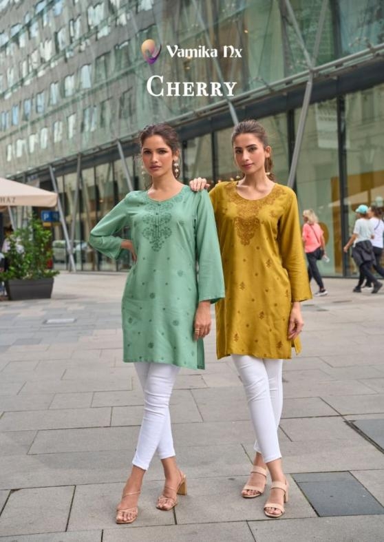vamika nx cherry series 171 to 176 viscose rayon readymade pretty western top in wholesale surat