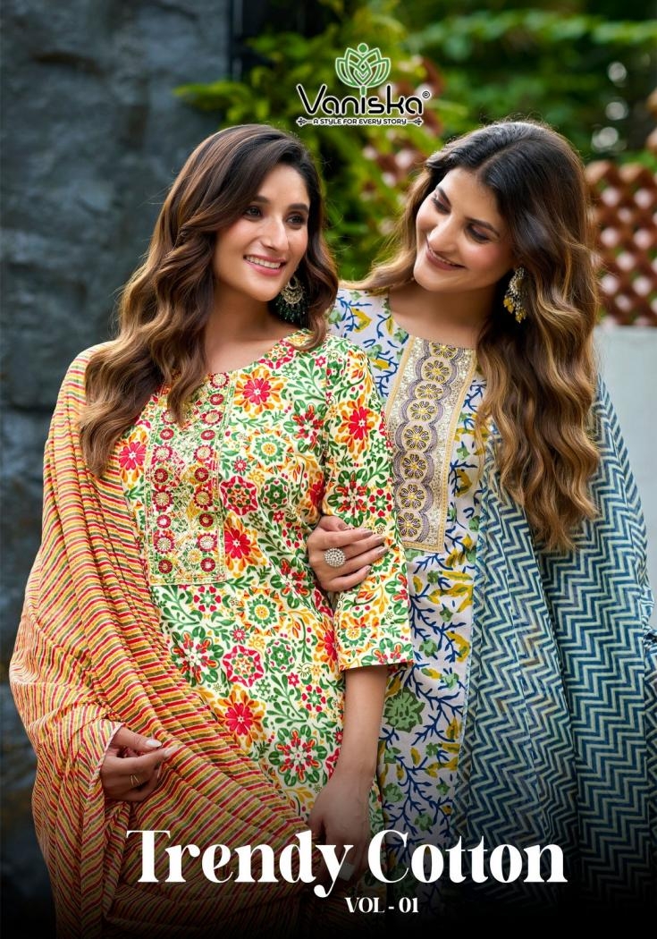 vaniska colourpix trendy cotton vol 1 series 1001 to 1006 cotton readymade big size pretty suit in wholesale surat