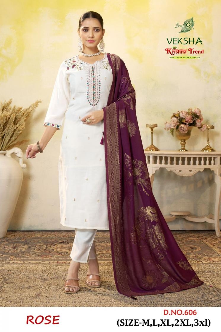 veksha krishna trend rose series 601 to 606 roman died readymade pretty suit in wholesale surat