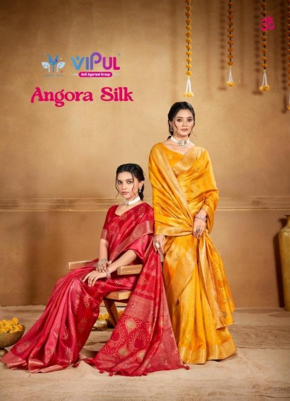 vipul fashion angora silk series 91566-91571 soft silk trendy sarees in wholesale surat