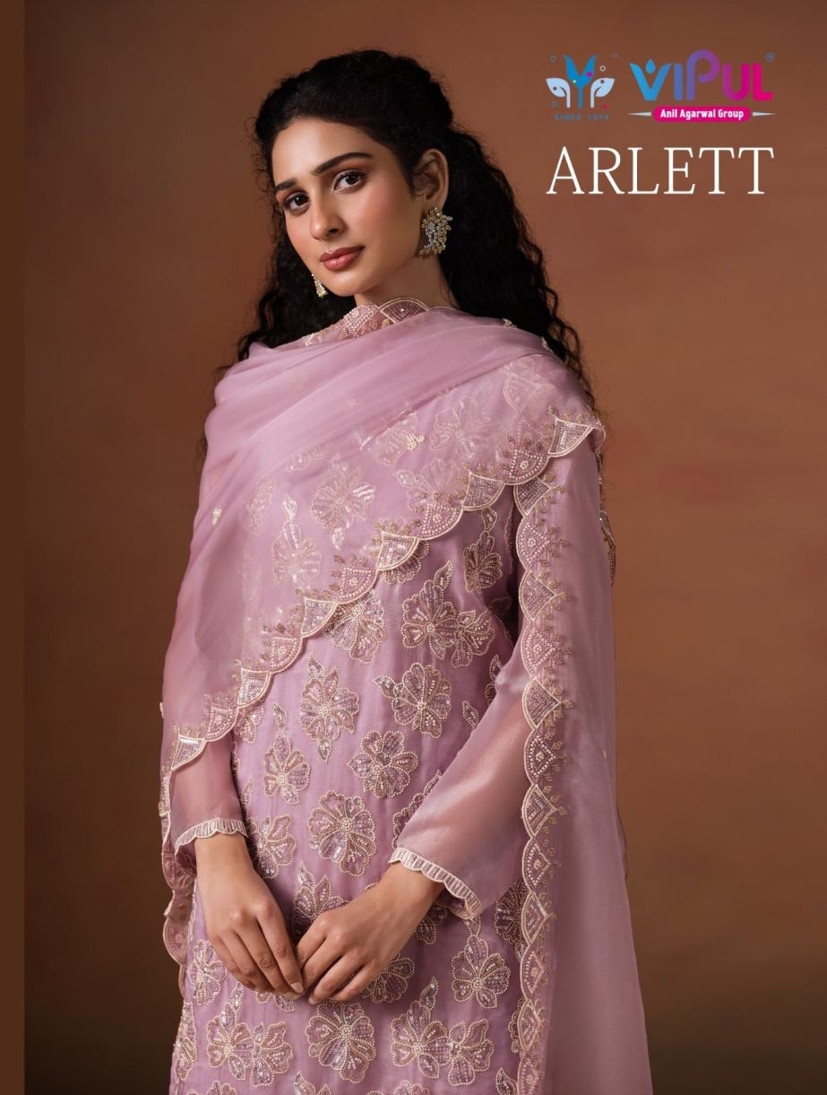 vipul fashion arlett lavender series 6461 to 6466 organza advanced functional salwar kameez in wholesale surat