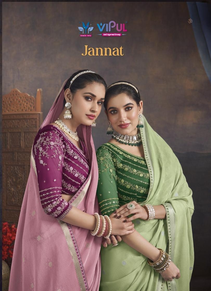 vipul fashion jannat series 86301 to 86308 organza amazing saree in wholesale surat