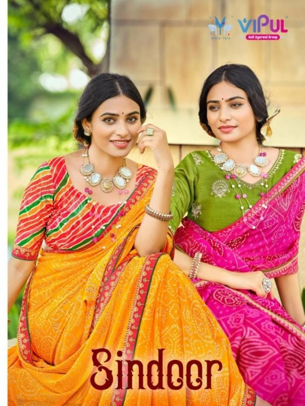 vipul fashion sindoor series 91701 to 91712 chiffon pretty look saree in wholesale surat