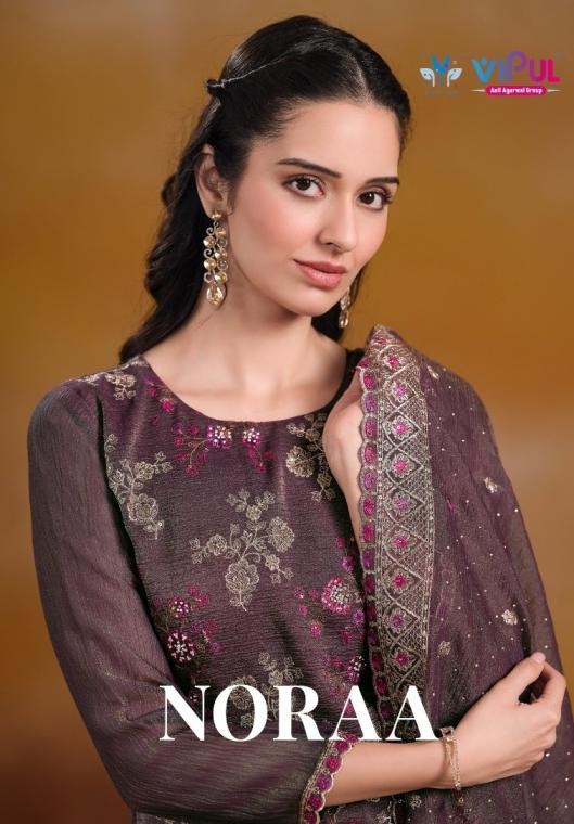 vipul noraa series 6411 to 6416 organza chiffon modern salwar kameez in wholesale surat