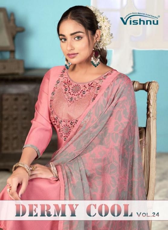 vishnu dermy cool vol 24 series 51001 to 51012 silk casual suit in wholesale surat