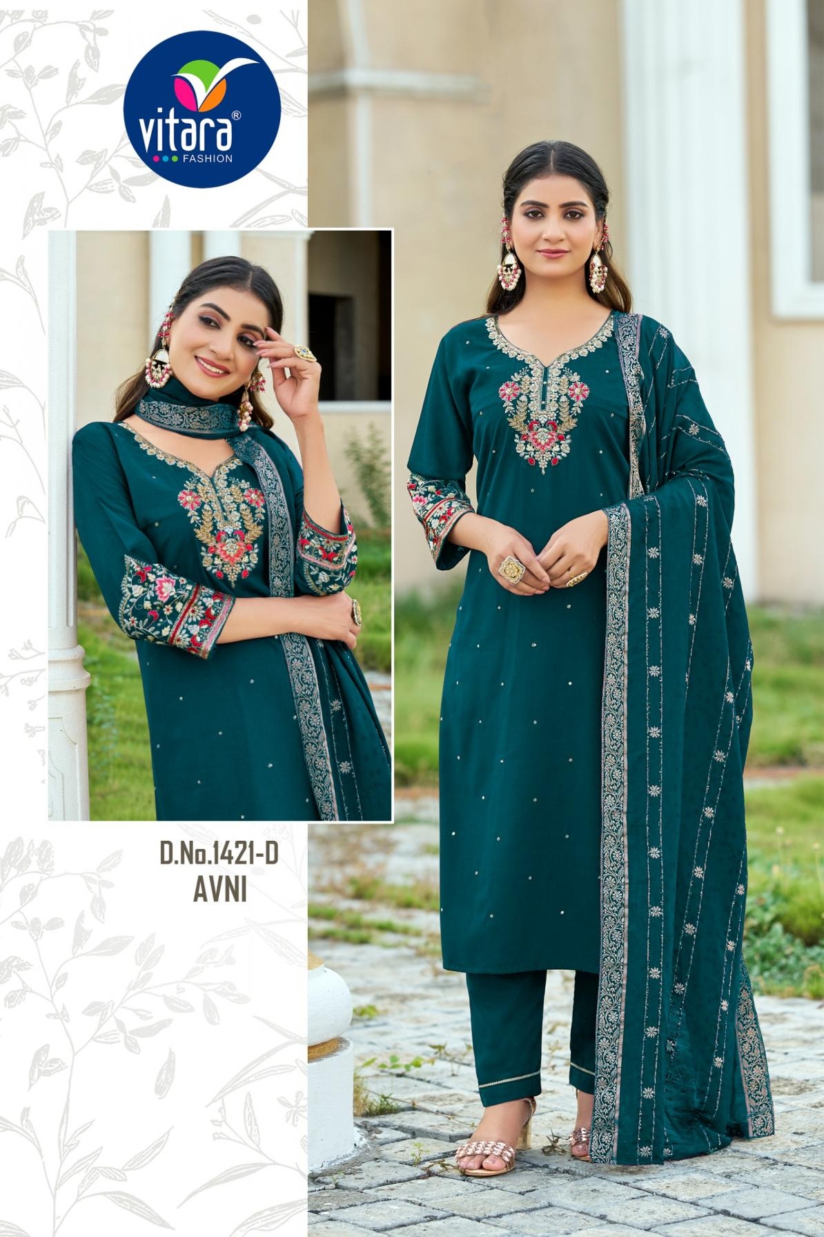vitara fashion avni series 1421B to 1421D cluster silk combo readymade suit in wholesale surat