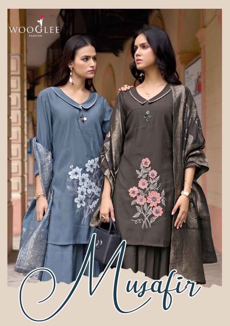 wooglee musafir series 2001 to 2005 russian silk readymade amazing plazzo suits in wholesale surat