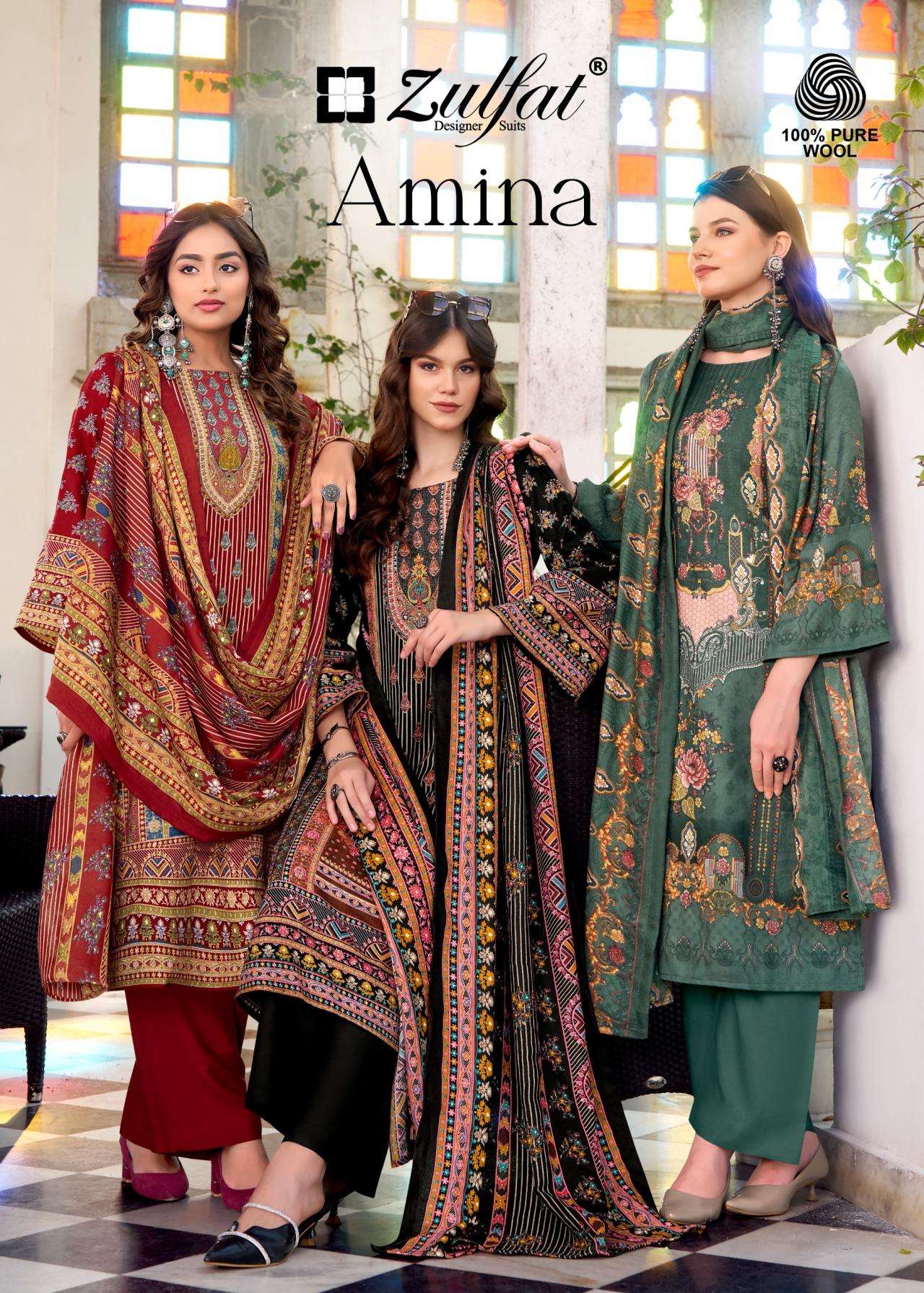zulfat amina series 685001 to 685006 unique readymade big size woollen pashmina pakistani suit in wholesale surat